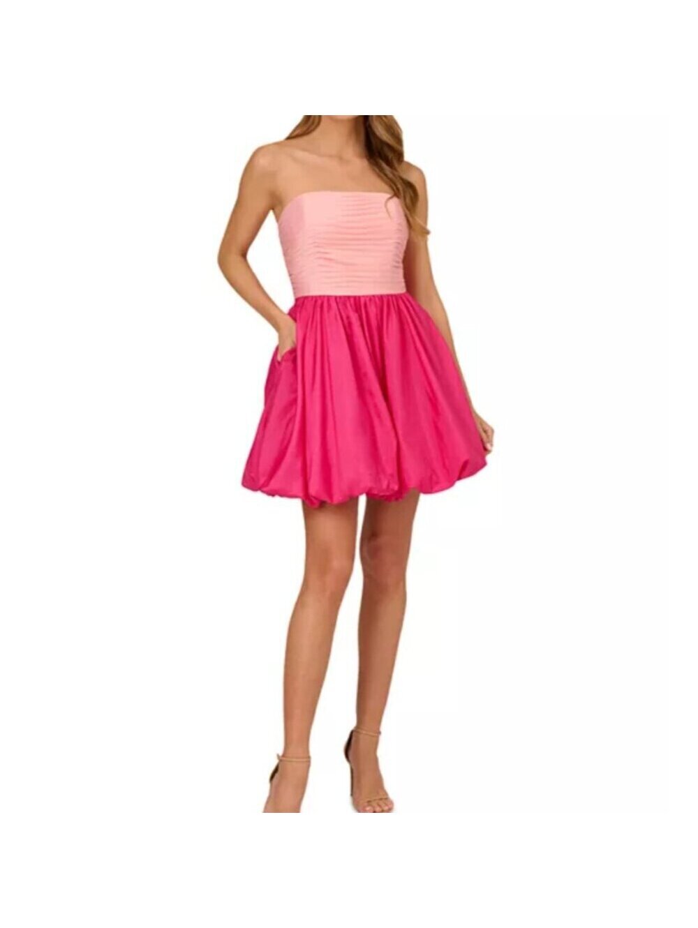 Liv Foster sz 8 Pink Magenta Strapless Ruched Bubble Hem Dress Cocktail Party